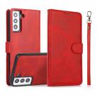 For Samsung Galaxy S21+ 5G Calf Texture 2 in 1 Detachable Magnetic Back Cover Horizontal Flip Leather Case with Holder & Card Slots & Wallet & Photo Frame(Red) - 1