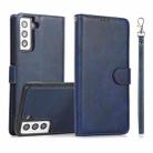 For Samsung Galaxy S21+ 5G Calf Texture 2 in 1 Detachable Magnetic Back Cover Horizontal Flip Leather Case with Holder & Card Slots & Wallet & Photo Frame(Blue) - 1
