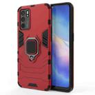 For OPPO Reno6 5G Shockproof PC + TPU Protective Case with Magnetic Ring Holder(Red) - 1