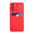 For Samsung Galaxy S21+ 5G Sliding Camera Cover Design TPU Protective Case with Card Slot(Red) - 1