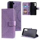 For Samsung Galaxy S21 FE Totem Flower Embossed Horizontal Flip TPU + PU Leather Case with Holder & Card Slots & Wallet(Purple) - 1