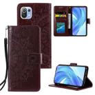 For Xiaomi Mi 11 Lite Totem Flower Embossed Horizontal Flip TPU + PU Leather Case with Holder & Card Slots & Wallet(Brown) - 1