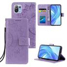 For Xiaomi Mi 11 Lite Totem Flower Embossed Horizontal Flip TPU + PU Leather Case with Holder & Card Slots & Wallet(Purple) - 1