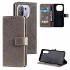 For Xiaomi Mi 11 Pro Totem Flower Embossed Horizontal Flip TPU + PU Leather Case with Holder & Card Slots & Wallet(Grey) - 1