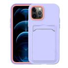 For iPhone 12 Pro Max Two-color TPU + PC Protective Case with Card Slot(Purple+Pink Frame) - 1