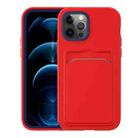 For iPhone 12 / 12 Pro Two-color TPU + PC Protective Case with Card Slot(Red+Blue Frame) - 1
