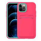 For iPhone 12 / 12 Pro Two-color TPU + PC Protective Case with Card Slot(Rose Red+Green Frame) - 1