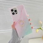 Marble Pattern Soft TPU Straight-Edge Protective Case with Ring Holder For iPhone 11 Pro(Pink Green) - 1