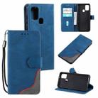 For Samsung Galaxy A21s Three-color Stitching Calf Texture Horizontal Flip Leather Case with Holder & Card Slots & Wallet(Blue) - 1