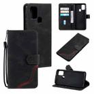 For Samsung Galaxy A21s Three-color Stitching Calf Texture Horizontal Flip Leather Case with Holder & Card Slots & Wallet(Black) - 1