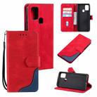 For Samsung Galaxy A21s Three-color Stitching Calf Texture Horizontal Flip Leather Case with Holder & Card Slots & Wallet(Red) - 1