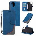 For Samsung Galaxy A22 5G Three-color Stitching Calf Texture Horizontal Flip Leather Case with Holder & Card Slots & Wallet(Blue) - 1