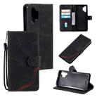 For Samsung Galaxy A32 4G Three-color Stitching Calf Texture Horizontal Flip Leather Case with Holder & Card Slots & Wallet(Black) - 1
