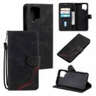 For Samsung Galaxy A42 5G Three-color Stitching Calf Texture Horizontal Flip Leather Case with Holder & Card Slots & Wallet(Black) - 1