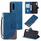 For Samsung Galaxy A50 Three-color Stitching Calf Texture Horizontal Flip Leather Case with Holder & Card Slots & Wallet(Blue) - 1