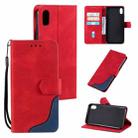 For iPhone X / XS Three-color Stitching Calf Texture Horizontal Flip Leather Case with Holder & Card Slots & Wallet(Red) - 1