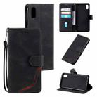 For iPhone XR Three-color Stitching Calf Texture Horizontal Flip Leather Case with Holder & Card Slots & Wallet(Black) - 1