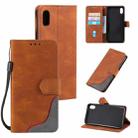 For iPhone XR Three-color Stitching Calf Texture Horizontal Flip Leather Case with Holder & Card Slots & Wallet(Brown) - 1