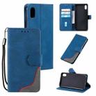 For iPhone XS Max Three-color Stitching Calf Texture Horizontal Flip Leather Case with Holder & Card Slots & Wallet(Blue) - 1