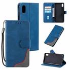 For Xiaomi Redmi 9A Three-color Stitching Calf Texture Horizontal Flip Leather Case with Holder & Card Slots & Wallet(Blue) - 1