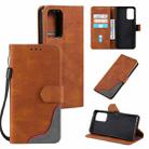 For Xiaomi Redmi K40 Three-color Stitching Calf Texture Horizontal Flip Leather Case with Holder & Card Slots & Wallet(Brown) - 1