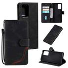 For Xiaomi Redmi K40 Three-color Stitching Calf Texture Horizontal Flip Leather Case with Holder & Card Slots & Wallet(Black) - 1