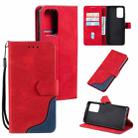 For Xiaomi Redmi K40 Three-color Stitching Calf Texture Horizontal Flip Leather Case with Holder & Card Slots & Wallet(Red) - 1