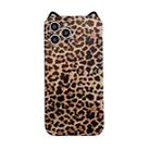For iPhone 11 Pro Max Cat Ear Leopard Print TPU Straight Edge Protective Case with Lanyard (Brown) - 1