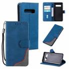For Samsung Galaxy S10 Plus Three-color Stitching Calf Texture Horizontal Flip Leather Case with Holder & Card Slots & Wallet(Blue) - 1