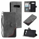 For Samsung Galaxy S10e Three-color Stitching Calf Texture Horizontal Flip Leather Case with Holder & Card Slots & Wallet(Grey) - 1