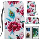 For iPhone SE 2022 / SE 2020 / 8 / 7 Painted Pattern Horizontal Flip Leather Case with Holder & Card Slots & Photo Frame(Peacock Flower) - 1