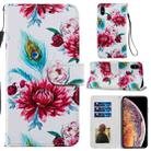 For iPhone X / XS Painted Pattern Horizontal Flip Leather Case with Holder & Card Slots & Photo Frame(Peacock Flower) - 1