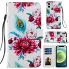 For iPhone 12 / 12 Pro Painted Pattern Horizontal Flip Leather Case with Holder & Card Slots & Photo Frame(Peacock Flower) - 1