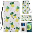 For iPhone 12 / 12 Pro Painted Pattern Horizontal Flip Leather Case with Holder & Card Slots & Photo Frame(Pineapple) - 1