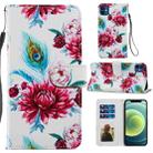 For iPhone 12 mini Painted Pattern Horizontal Flip Leather Case with Holder & Card Slots & Photo Frame (Peacock Flower) - 1