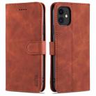 For iPhone 11 AZNS Skin Feel Calf Texture Horizontal Flip Leather Case with Card Slots & Holder & Wallet (Brown) - 1