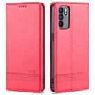 For OPPO Reno6 / Reno6 Pro AZNS Magnetic Calf Texture Horizontal Flip Leather Case with Card Slots & Holder & Wallet(Red) - 1