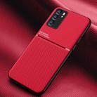 For OPPO Reno6 5G Classic Tilt Strip Grain Magnetic Shockproof PC + TPU Case(Red) - 1
