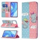 For Xiaomi Mi 11 Lite Colored Drawing Pattern Invisible Magnetic Horizontal Flip PU Leather Case with Holder & Card Slots & Wallet(Elephant) - 1