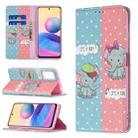 For Xiaomi Poco M3 Pro / Redmi Note 10 5G Colored Drawing Pattern Invisible Magnetic Horizontal Flip PU Leather Case with Holder & Card Slots & Wallet(Elephant) - 1