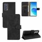 For OPPO Reno6 Pro+ Solid Color Skin Feel Magnetic Buckle Horizontal Flip Calf Texture PU Leather Case with Holder & Card Slots & Wallet(Black) - 1