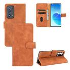 For OPPO Reno6 Pro+ Solid Color Skin Feel Magnetic Buckle Horizontal Flip Calf Texture PU Leather Case with Holder & Card Slots & Wallet(Brown) - 1