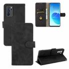 For OPPO Reno6 Pro Solid Color Skin Feel Magnetic Buckle Horizontal Flip Calf Texture PU Leather Case with Holder & Card Slots & Wallet(Black) - 1