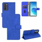 For OPPO Reno6 Pro Solid Color Skin Feel Magnetic Buckle Horizontal Flip Calf Texture PU Leather Case with Holder & Card Slots & Wallet(Blue) - 1