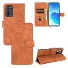 For OPPO Reno6 Pro Solid Color Skin Feel Magnetic Buckle Horizontal Flip Calf Texture PU Leather Case with Holder & Card Slots & Wallet(Brown) - 1