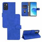 For OPPO Reno6 Solid Color Skin Feel Magnetic Buckle Horizontal Flip Calf Texture PU Leather Case with Holder & Card Slots & Wallet(Blue) - 1