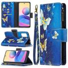 For Xiaomi Poco M3 Pro / Redmi Note 10 5G Colored Drawing Pattern Zipper Horizontal Flip Leather Case with Holder & Card Slots & Wallet(Gold Butterfly) - 1