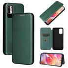 For Xiaomi Redmi Note 10 5G Carbon Fiber Texture Horizontal Flip TPU + PC + PU Leather Case with Card Slot(Green) - 1