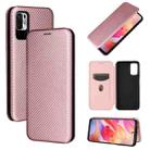 For Xiaomi Poco M3 Pro 5G/4G Carbon Fiber Texture Horizontal Flip TPU + PC + PU Leather Case with Card Slot(Pink) - 1