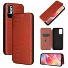 For Xiaomi Poco M3 Pro 5G/4G Carbon Fiber Texture Horizontal Flip TPU + PC + PU Leather Case with Card Slot(Brown) - 1